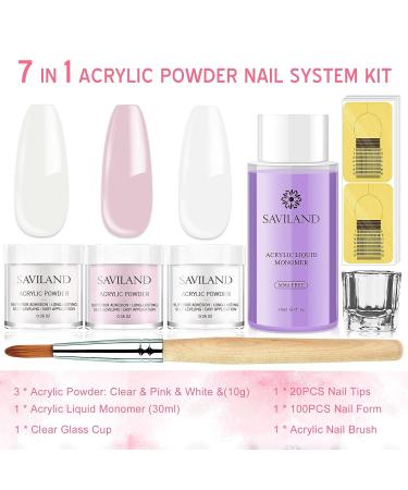 Saviland Acrylic Nail Kit - Professional Acrylic Powder and Liquid Set with Nail Brush and Forms - 3 Colors for Nails Extension - Beginner Friendly - Buy Online on SooperMarket.com