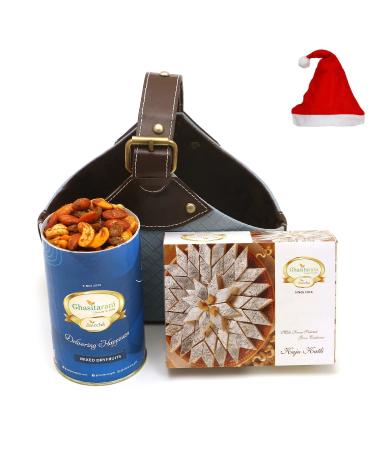 Jaiccha Ghasitaram Christmas Gifts Basket Small of Mixed Dryfruits and Kaju Katli
