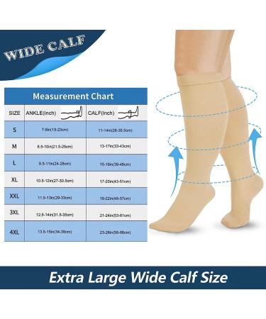 XX-Large Extra Wide Calf Compression Socks 20-30 mmHg Knee High Stockings for Swelling Pain - Beige - Buy Online on SooperMarket.com