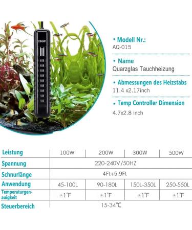 AQQA 200W Aquarium Heater - Adjustable Digital Heating Rod with LED Display & External Controller for Turtles & Aquatic Life (100-500W) - Buy Online on SooperMarket.com