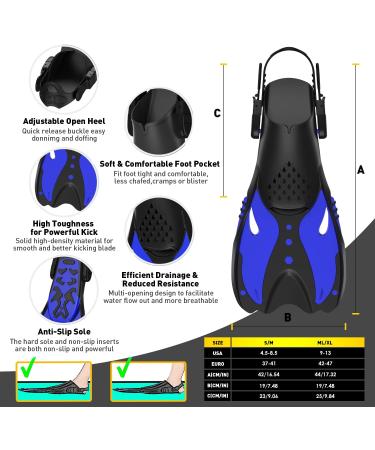 Adults Snorkeling Set with Dry Top Snorkel, Flippers, Mask, and Gear Bag - Blue-Black - Large-X-Large - Buy Online on SooperMarket.com