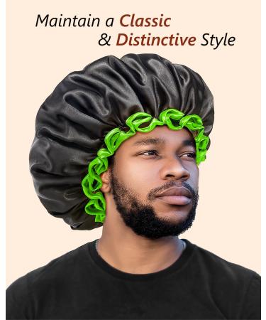 Mikimini Extra Large Black Shower Hoods (2-Pack) - Waterproof Reusable Hair Caps for Men & Women with Bright Green Border - Thick Braids & Double-Layer Design - Buy Online on SooperMarket.com