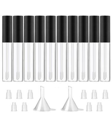 GTHER 10ML Lip Gloss Tubes Empty  Empty Lip Gloss Containers  Clear Refillable Lip Balm Bottles with Rubber Inserts and Funnel for Lip Samples Set of 10 (Matte Black + Transparent)
