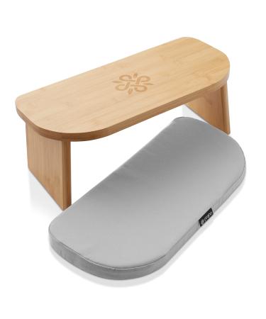 Prajna Meditation Bench - Bamboo, Folding Yoga Stool with Cushion and Carry Bag for Kneeling or Sitting Gray