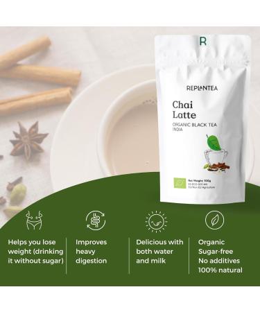 Chai Latte Organic Premium Loose Leaf Tea 100g (50 Cups) | Sugar Free Masala Chai Spiced Black Loose Leaf Tea REPLANTEA - Buy Online on SooperMarket.com