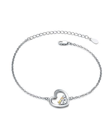 CHENGHONG Animal Women's Bracelet 925 Silver Adjustable Lucky Panda Elephants Cat Cow Dolphin Bracelets Anklet for Girl Kids Daughter Friends Dog Bracelet 2
