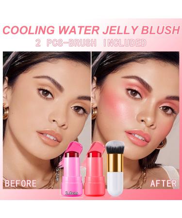 2PCS Cooling Water Jelly Lip Tint & Blush - 3-in-1 Cheek & Lip Makeup - Chill Poppy Pink Stain Gloss - Buy Online on SooperMarket.com