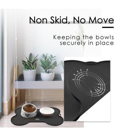 Waterproof Silicone Dog Food Mat | Non-Slip Pet Feeding Mat | Non-Spill Puppy Dish Tray | Bone-Shaped Black Mat - Small/Medium/Large - Buy Online on SooperMarket.com