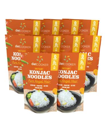 Shirataki Noodle, DIET COOKER Premium Konjac Noodle, Keto & Vegan Friendly, 9.52 oz, Odor Free, Low Calorie Pasta, Zero Net Carbs, Healthy Diet Food - Angel Hair (10 Packs) Pure Angel Hair