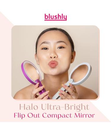 BLUSHLY Ultra-Bright Flip Out Halo Compact Mirror - Travel & Back to School Hand Mirror with 18 LED Lights - Distortion-Free, Grey - 4.25 x 0.75 Inches - Buy Online on SooperMarket.com