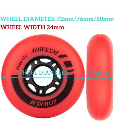 AOWESM Inline Skate Wheels 85a Replacement 76mm Red 4-Pack - Roller Hockey Skates Accessories - Buy Online on SooperMarket.com