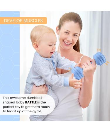 Silicone Baby Dumbbell Teether Toy - Weighted Rattle Sensory Toy for Boys and Girls - Blue - Buy Online on SooperMarket.com