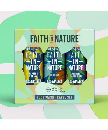 Faith In Nature 3 x 100ml Natural Body Wash Travel Gift Set - Vegan & Cruelty Free - No SLS or Parabens - Buy Online on SooperMarket.com