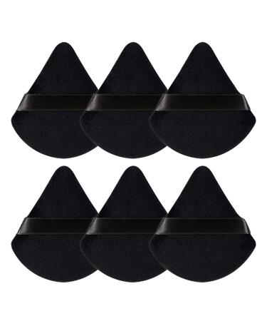 Sularpek Powder Puffs 6 pcs Triangle Makeup Puff with Strap Soft & Reusable Foundation Sponge Cosmetic Puff for Pressed Powder Dry Makeup Wet Makeup (Black) 6Black