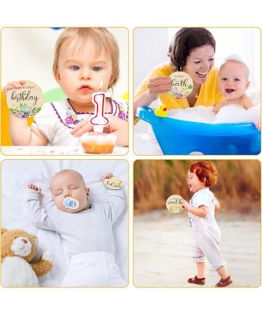 16-Piece Floral Wooden Baby Monthly Milestone Cards - Double-Sided Baby Months Signs for Newborn Photo Props - Fresh Flowers Design - Buy Online on SooperMarket.com