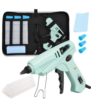 Magicfly 60/100W Hot Glue Gun Full Size with 15 Pcs Hot Glue Sticks (0.43 X 5.9 inch) and Carry Case Dual Power High Temp Melt Glue Gun Kit with Finger Caps Mat for Arts Craft Household Green