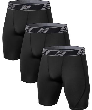HOPLYNN 3/4 Pack Men's Compression Shorts Quick-drying Compression Pants Running Pants Men Football Cycling Shorts 3 Black M