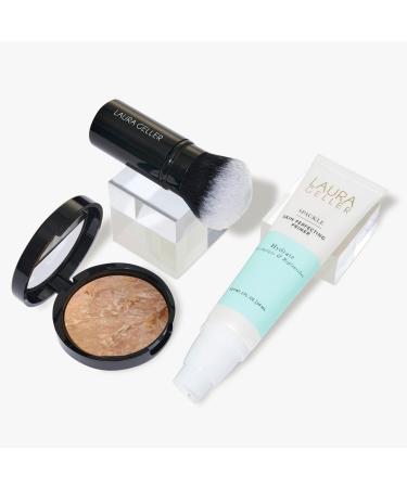 LAURA GELLER NEW YORK Face the day Kit (3 PC) - Balance-n-Brighten Foundation Medium + Spackle Skin Perfecting Primer Hydrate + Airbrush Round Kabuki Brush