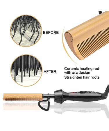 DAN Technology 450? Curved Teeth Hair Straightener Comb - Travel Size Dual Voltage Electric Comb for Professional Use - Ideal for Natural Black Hair - Buy Online on SooperMarket.com