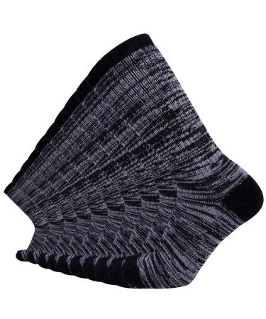 Enerwear 10P Pack Men's Cotton Moisture Wicking Heavy Cushion Crew Socks 10-13 Black Heel/Grey Foot