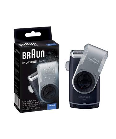 Braun MobileShave M-90 Travel Shaver Silver (Precision Trimmer, Smart Foil, Wide Floating Foil, Washable)