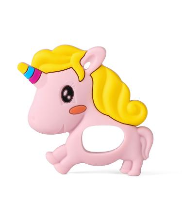PREMYO Unicorn Teething Ring for Babies Cooling - Teething Aid Made of Silicone BPA Free Soft - Relieves Teething Pain - Pink
