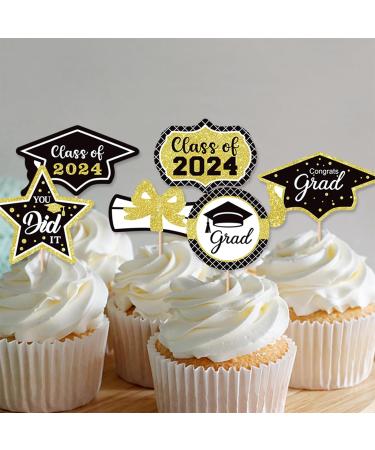 2024 Graduation Cupcake Toppers - 12Pcs Glitter Black Gold Class of 2024 Congrats Grad 2024 Cap Diploma Cupcake Picks Graduation Cake Decorations for 2024 Graduation Party Supplies - Buy Online on SooperMarket.com