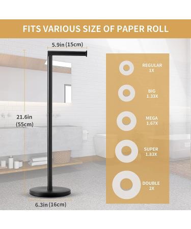 LAYUKI Free Standing Toilet Paper Holder in Matte Black Stainless Steel - Rustproof Bathroom Tissue Roll Stand - Buy Online on SooperMarket.com