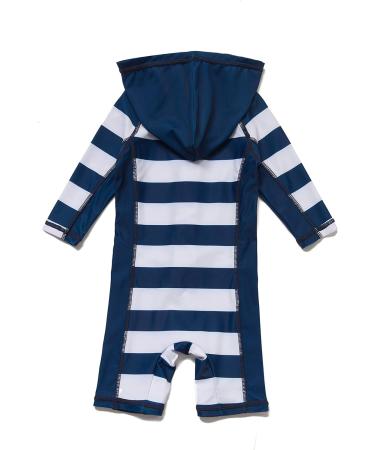 Bonverano Baby Boys Swimsuit - UPF 50+ Full-Zip Hoodie One Piece Swimwear 12-18 Months | Hooded White Stripe - Buy Online on SooperMarket.com
