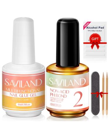 SAVILAND Nail Glue Gel Kit  Glue Gel with Non-acid PH Bond Basic Nail Tools Gel Nail Kit Super Bonding Multifunctional Gel Nail Glue for Nails Tips False Nails Extension Nail Gel Set