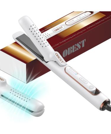 OBEST 360 Airflow Curling Iron Titanium Flat Iron Fast Heat Up Hair Straightener and Curler 2 in 1 with Cooling Air for Long-Lasting Curls Less Damaged Dual Voltage Hair Straightener for Travel White