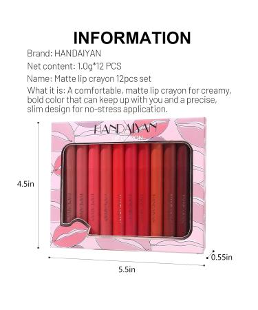 12 Colors Matte Lipstick Pen Set - Waterproof Lip Liner Crayon Long-lasting & Non-sticky with Built-in Sharpener - Buy Online on SooperMarket.com