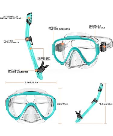 Adult & Youth Snorkel Set - Anti-Leak, Anti-Fog Dry Mask for Snorkeling, Swimming & Diving - Green - Buy Online on SooperMarket.com