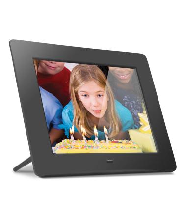Aluratek 8" LCD Digital Picture Frame, 4GB Built-In Memory, USB/SD/SDHC Supported, Stylish Slim Modern Black Frame, Built-In Clock & Calendar 8" (w/ Built-in Memory)