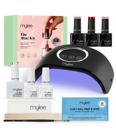 Mylee Mini Kit - Professional Nail Care Set for Beginners at Home Includes LED Nail Lamp Nail Gel Polish Base Coat Top Coat and Accessories