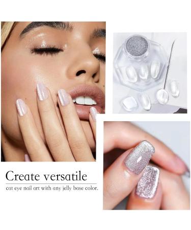 PrettyDiva Cat Eye Nail Powders - Silver White Highlight with Magnet Set - 9D Diamond Art Glitter Chrome Manicure Pigment - Buy Online on SooperMarket.com