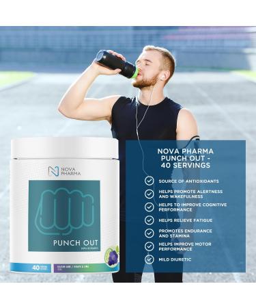 Nova Pharma Punch Out Pre Workout Powder L-Carnitine and Antioxidant-Rich Pre Workout Supplement Boost Stamina and Endurance for Gym Training and Workouts - 40 Servings (Grape & Lime) - Buy Online on SooperMarket.com