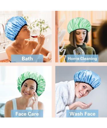 Auban Reusable Shower Cap for Women | Waterproof Satin Exterior | EVA Lining | Extra Large & Adjustable Hair Cap | 3 Colors (Blue, Pink, Green) - Buy Online on SooperMarket.com