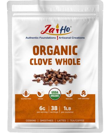 Certified USDA Organic Clove Whole - 1 LB - Gluten Free, Vegan, Non-GMO - Resealable Zip Lock Pouch - By Jai Ho