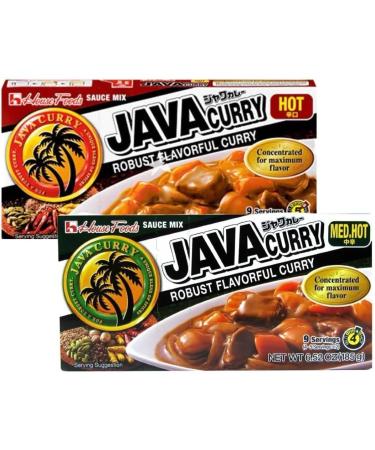 House Foods Java Curry Mix Block (9 Serves) 185g - Hot and Medium Hot Flavour (Pack of 2)