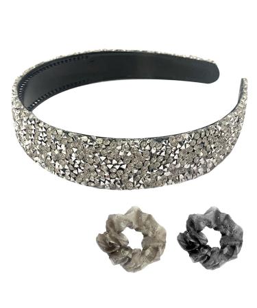 1 Diamond Headband and 2 Large Intestine Hair Ties Wide-Brimmed Thick Hair Clips Mesh Hair Ties High Elastic Hair Rope Accessories Suitable for Parties Gatherings Birthdays and Holiday Gifts