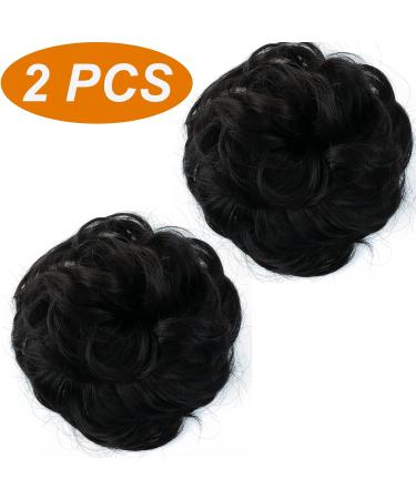JJstar 2PCS Curly Messy Bun Hair Pieces in Off Black - High Heat Resistant Synthetic Fiber Scrunchies for Women and Girls - Buy Online on SooperMarket.com