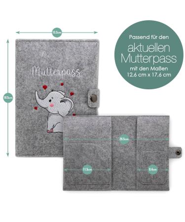 Cozy Racoon Personalized Elephant Mutterpass Cover | Felt Made in Germany | Ideal Gift for Pregnant Mothers with Pockets for Insurance & Ultrasound Images - Buy Online on SooperMarket.com