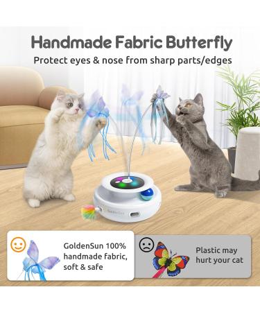 GoldenSun 3-In-1 Interactive Cat Toys for Indoor Cats - Rechargeable Smart Feather Toy with Balls, Butterfly Teaser, and 6 Attachments - Buy Online on SooperMarket.com