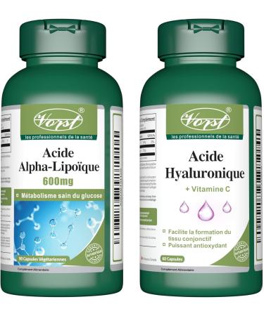 VORST Alpha Lipoic Acid 600mg 90 Vegan Capsules & Hyaluronic Acid with Vitamin C 60 Capsules (Combo Bundle 2 Bottles) - Buy Online on SooperMarket.com