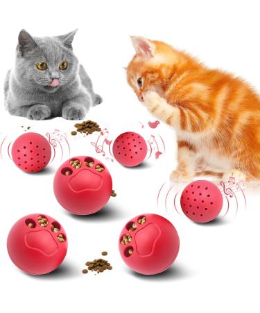6Pcs Cat Ball Toy Interactive Cat Toy Playset, 3 Large Meal-Dispenser Balls and 3 Built-in Bell Balls, Interactive Cat Ball for Food or Treats, Cat Toy Ball for Small or Large Cats Red