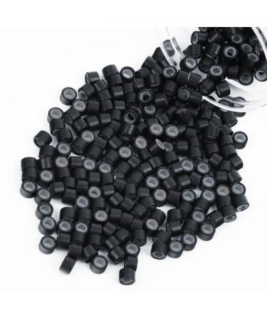 Vlasy 200 Pcs Silicone Micro Rings for I Tip Hair Extensions 4mm Micro Nano Beads Micro Links Hair Beads (Black) Micro-4mm-200Pcs Black