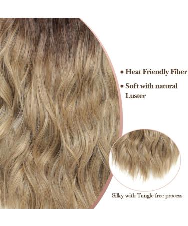 Invisible Wire Hair Extensions Clip in | Natural Wavy Synthetic Hair | Adjustable Size | Secure Clips | Long Curly Hair Pieces for Women | 20inch Ombre Dirty Blonde with Dark Root - Buy Online on SooperMarket.com