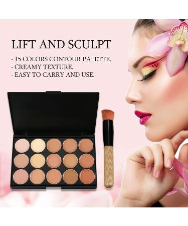 Vtrem 15 Colors Contour Palette Kit - Camouflage Concealer & Eyeshadow Makeup Set with Powder Brush - Perfect Christmas Gift - Buy Online on SooperMarket.com