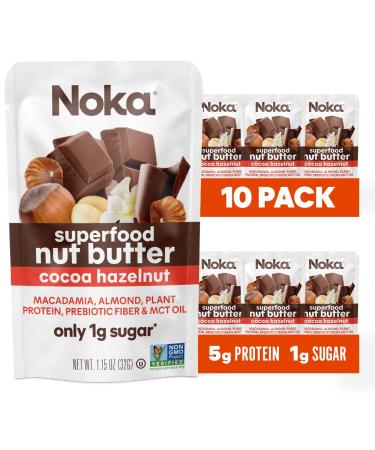 Noka Superfood Nut Butter Pouches, Cocoa Hazelnut, Healthy Snacks with Almonds and Macadamia, Plant Protein, Prebiotic Fiber and MCT Oil, Keto, Non GMO, Vegan, No Sugar Added Snacks, 1.15 oz, 10 Count 10 Pouches